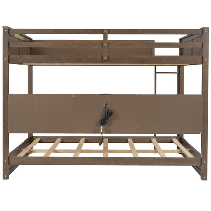 Bunk bed with storage cabinets and USB ports, HouseOfZazla, dark brown wood frame on Tampa Home & Garden Store