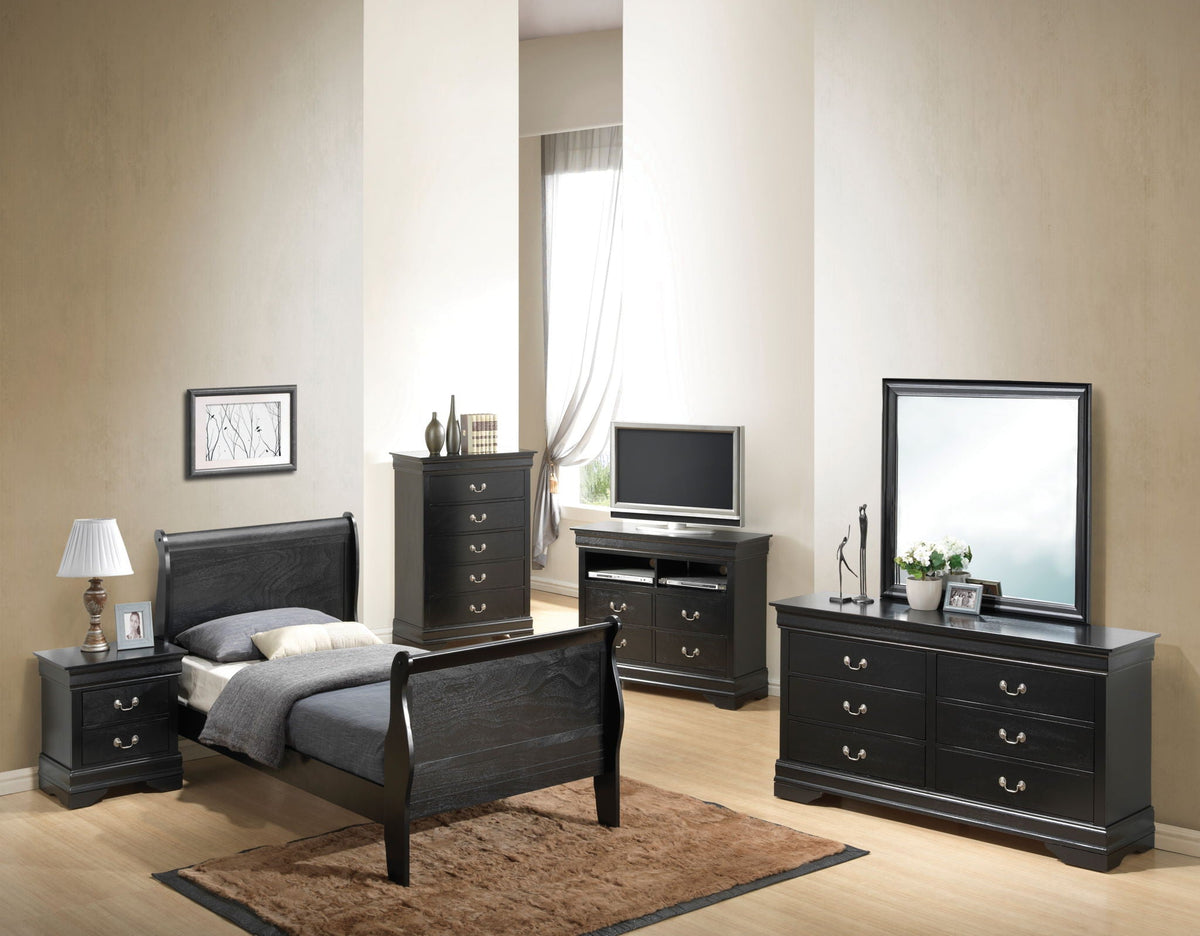 Panel Sleigh Bed in dark espresso with matching bedroom storage pieces on Tampa Home & Garden Store