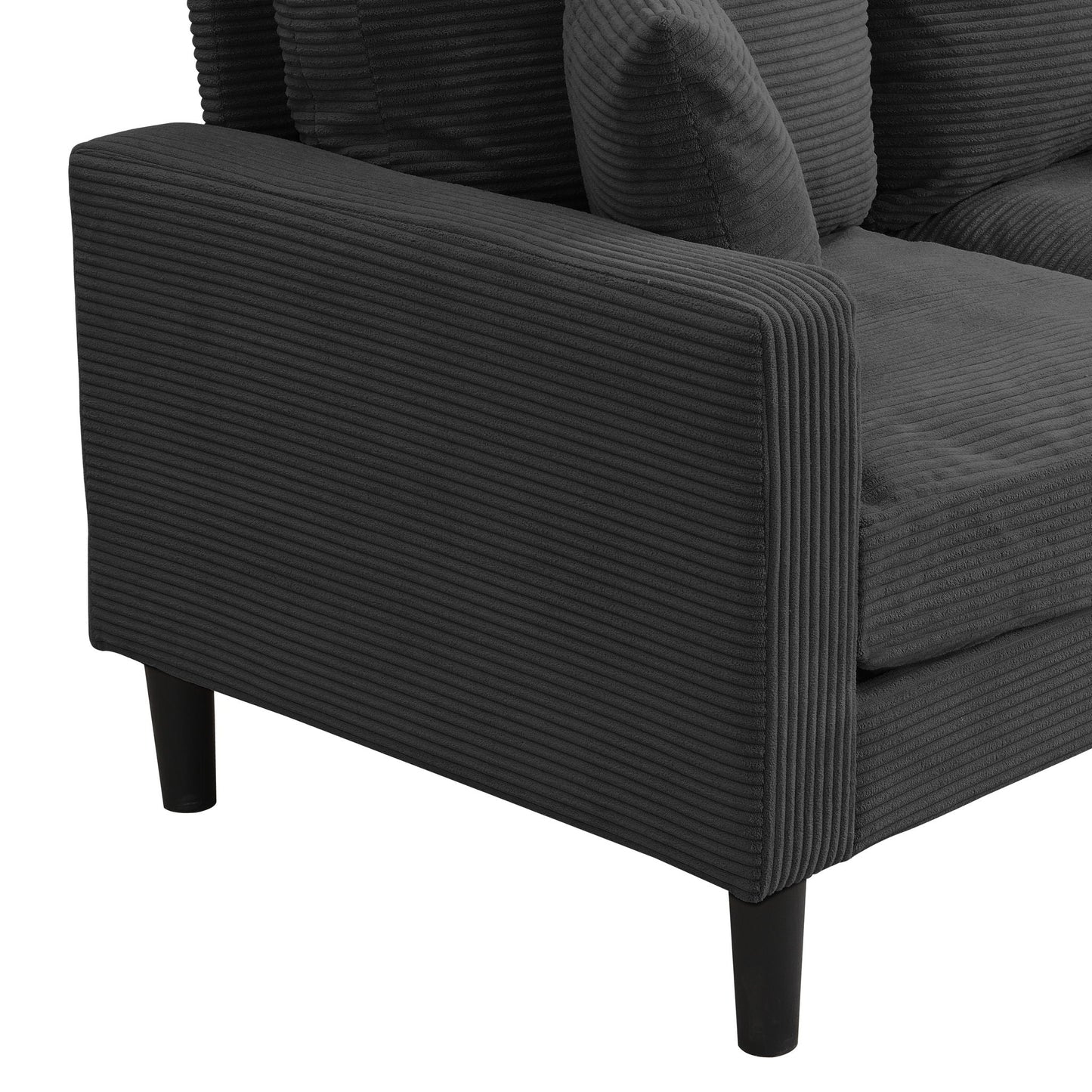 Modern Upholstered Loveseat Sofa by HouseOfZazla, charcoal corduroy fabric with black legs on Tampa Home & Garden Store
