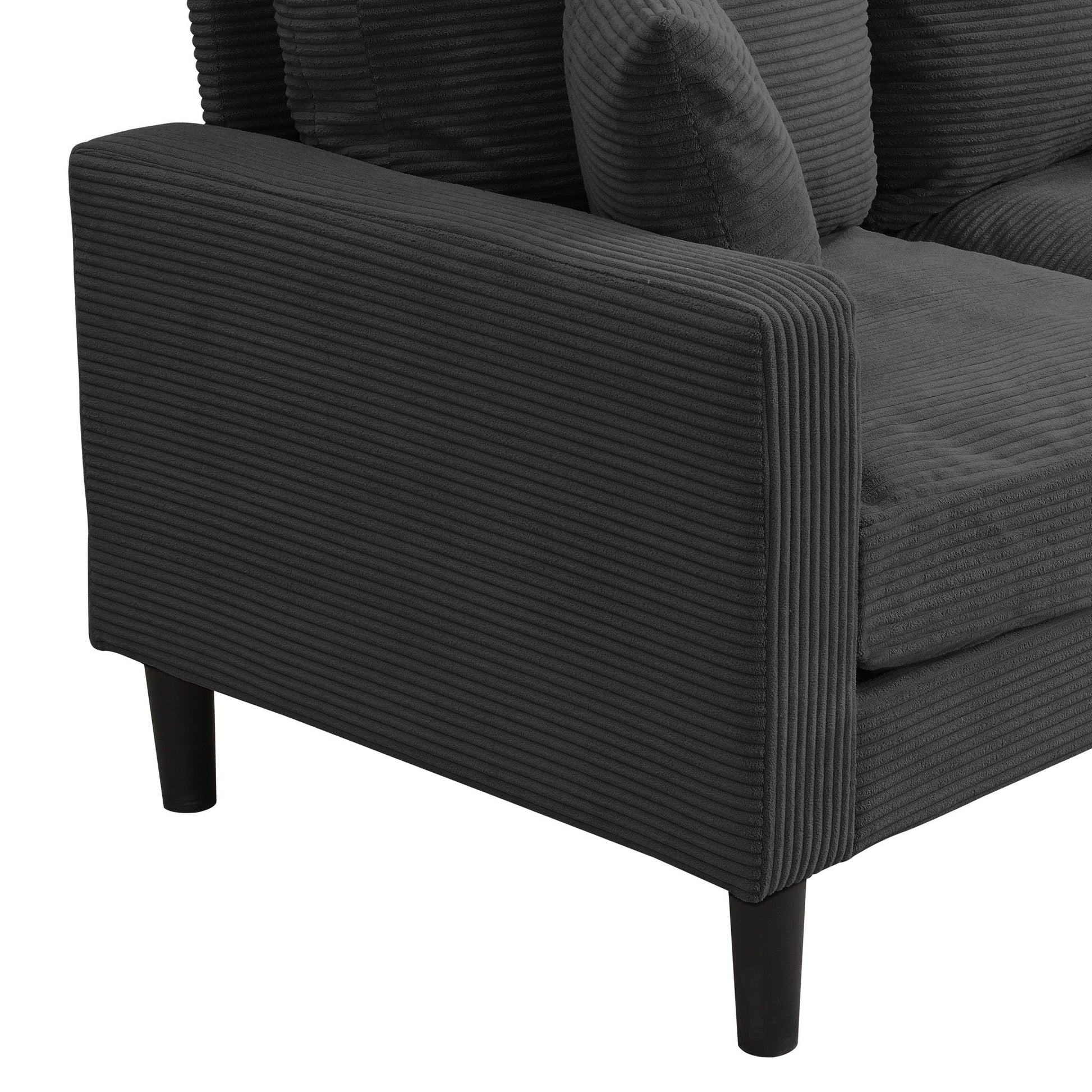 Modern Upholstered Loveseat Sofa by HouseOfZazla, charcoal corduroy fabric with black legs on Tampa Home & Garden Store