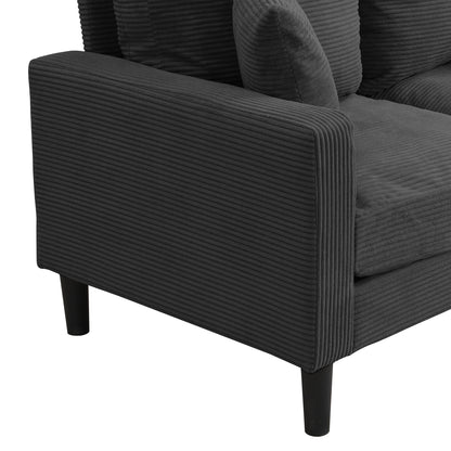 Modern Upholstered Loveseat Sofa by HouseOfZazla, charcoal corduroy fabric with black legs on Tampa Home & Garden Store