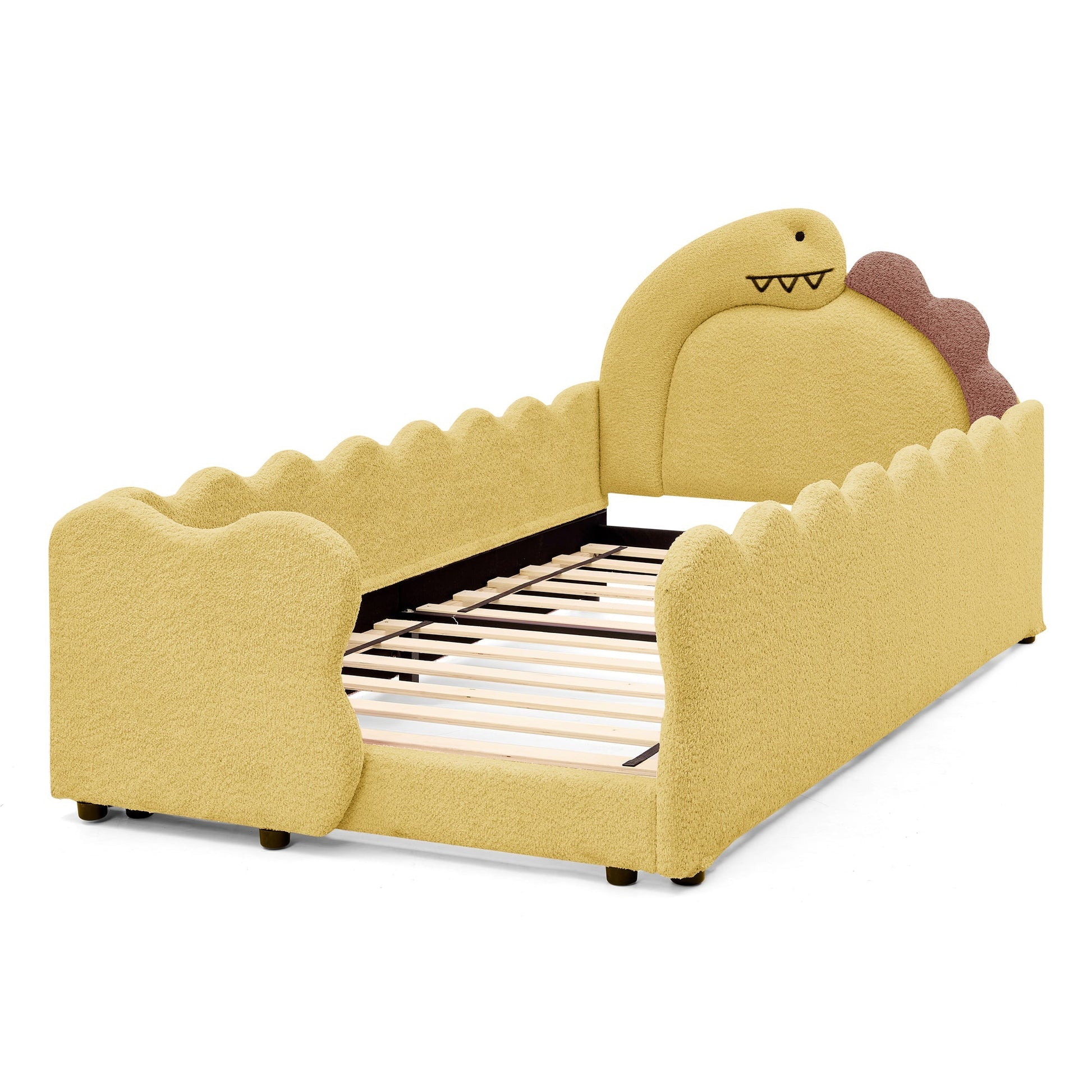 Twin Size Dinosaur-Shaped Kids Bed with Safety Guardrails yellow foam HouseOfZazla on Tampa Home & Garden Store