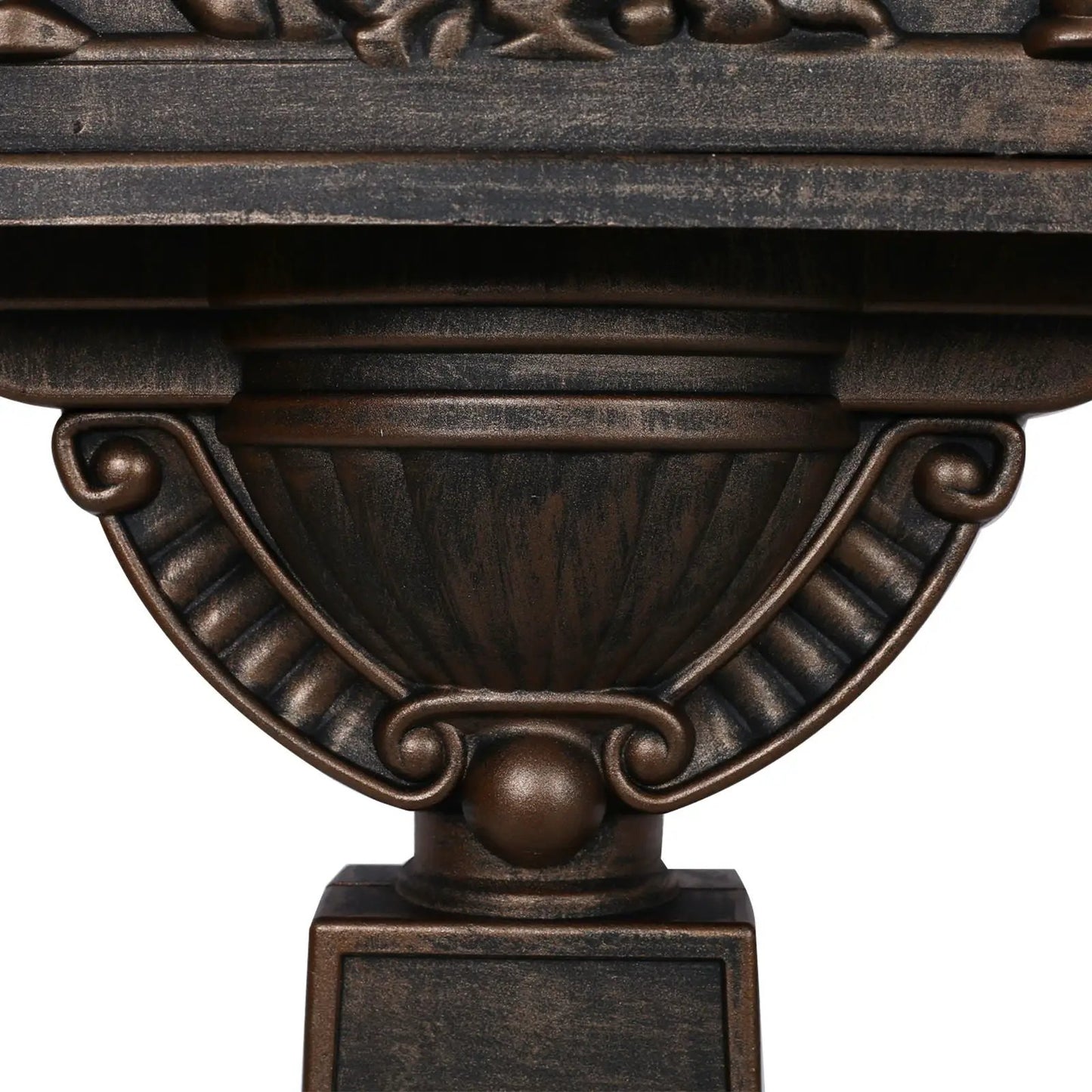 Cast aluminum mailbox post in bronze finish with decorative scrollwork and urn base on Tampa Home & Garden Store