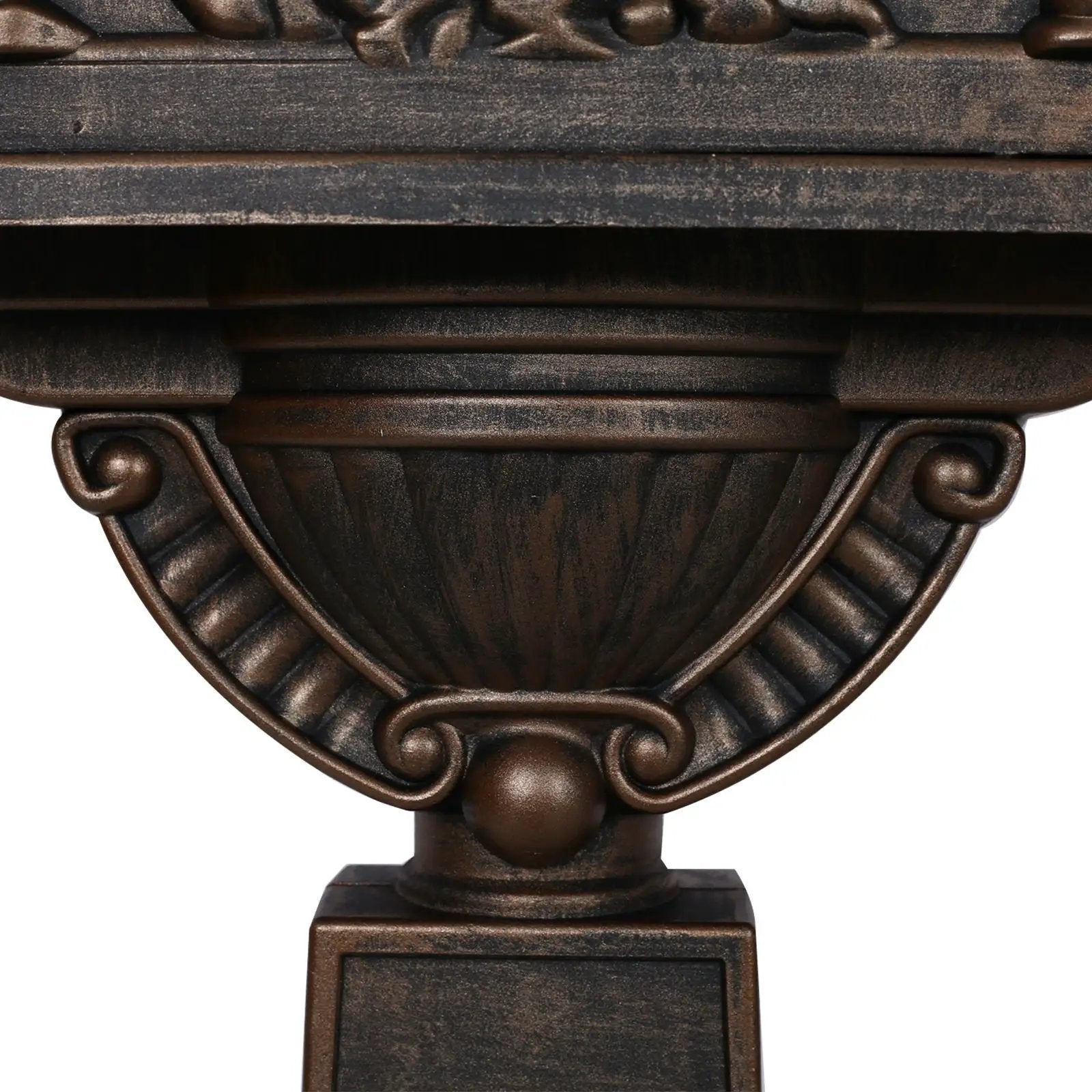 Cast aluminum mailbox post in bronze finish with decorative scrollwork and urn base on Tampa Home & Garden Store