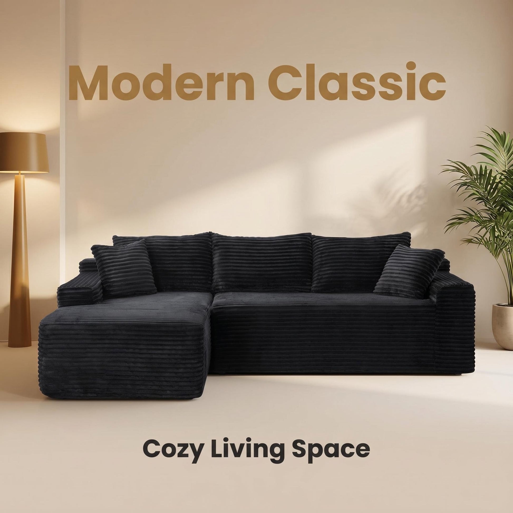 94.5-inch Cloud Modular Sectional Sofa with L-shaped Chaise in charcoal black corduroy on Tampa Home & Garden Store