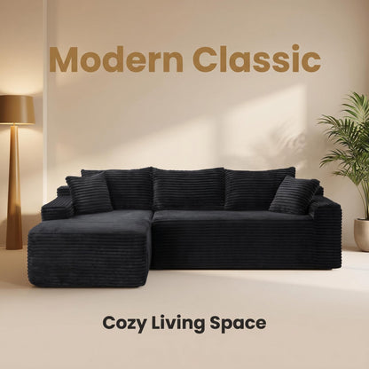 94.5-inch Cloud Modular Sectional Sofa with L-shaped Chaise in charcoal black corduroy on Tampa Home & Garden Store