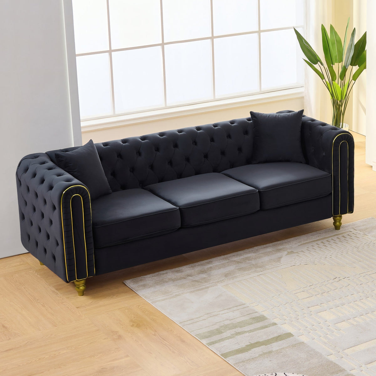 Modern Velvet Chesterfield Loveseat Sofa