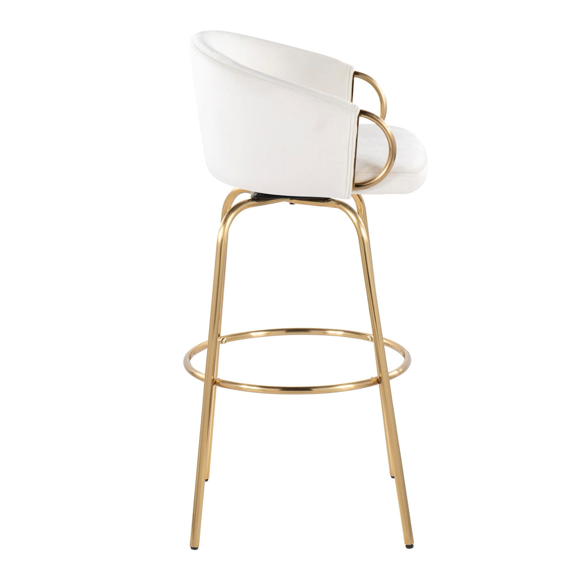 Claire Contemporary Bar Stool Set white upholstery with gold round footrest HouseOfZazla on Tampa Home & Garden Store