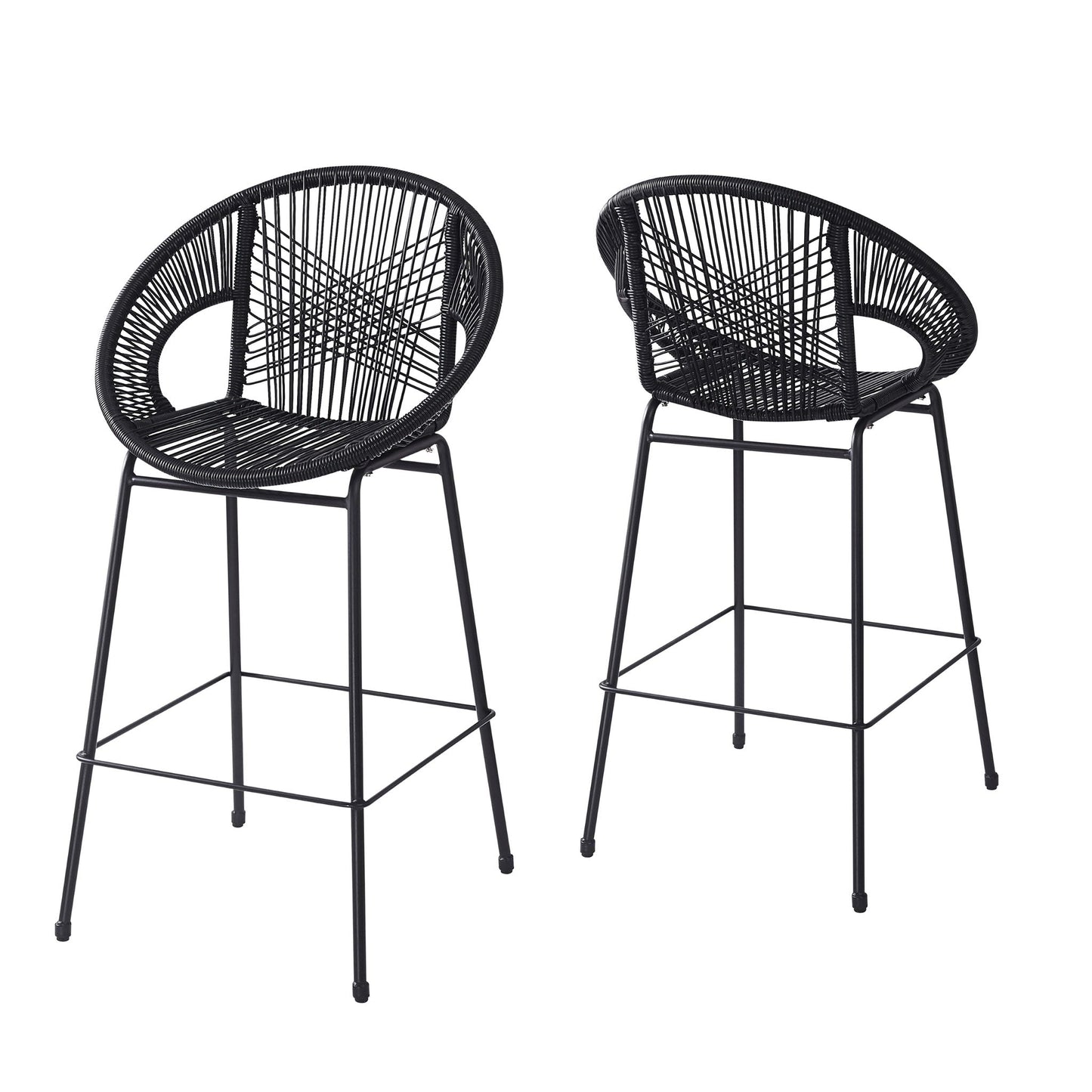 Ferrara Outdoor Patio Barstools Set of 2, black woven rattan with metal legs HouseOfZazla on Tampa Home & Garden Store