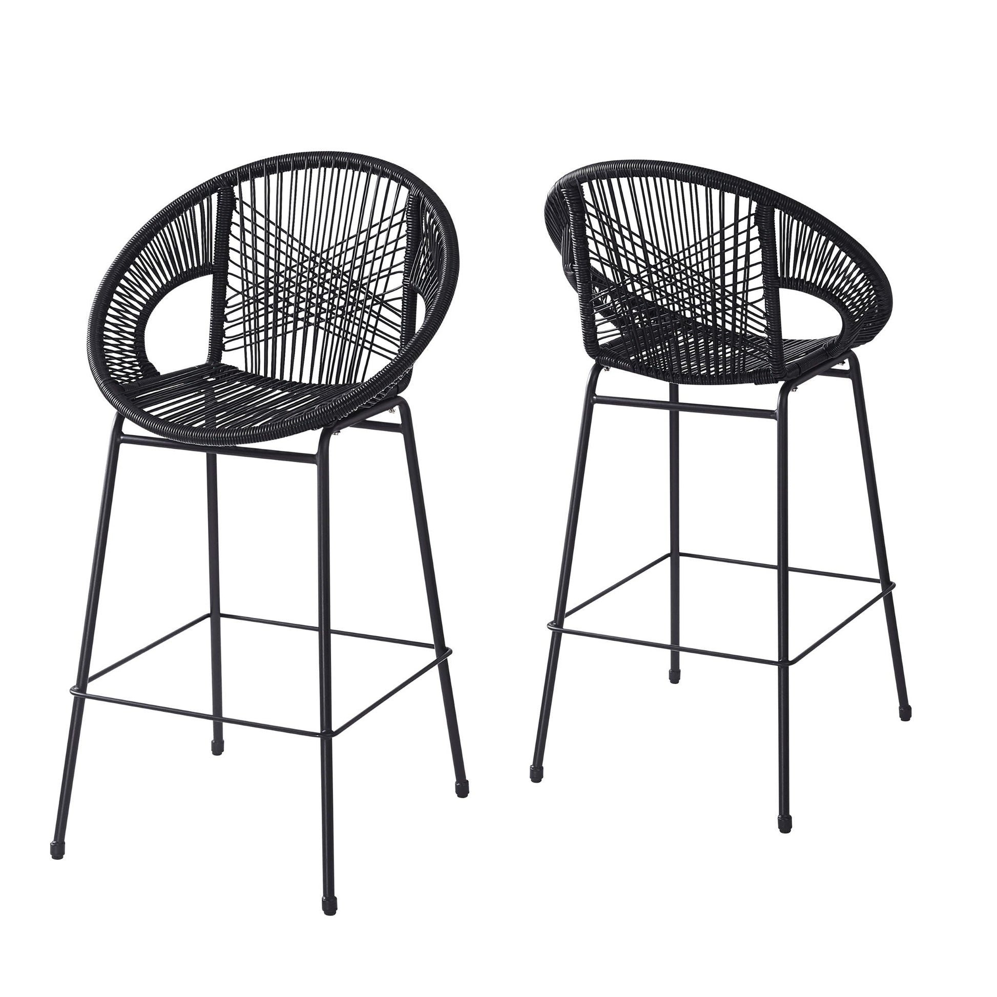Ferrara Outdoor Patio Barstools Set of 2, black woven rattan with metal legs HouseOfZazla on Tampa Home & Garden Store