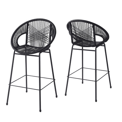 Ferrara Outdoor Patio Barstools Set of 2, black woven rattan with metal legs HouseOfZazla on Tampa Home & Garden Store