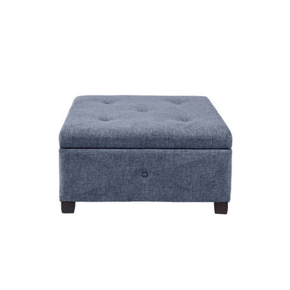Aspen Ottoman Soft Close Storage in blue-gray fabric, upholstered storage ottoman HouseOfZazla on Tampa Home & Garden Store