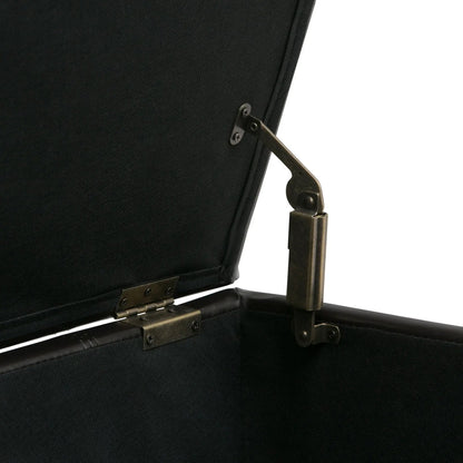Dover storage ottoman bench with black fabric upholstery and antique metal hardware on Tampa Home & Garden Store