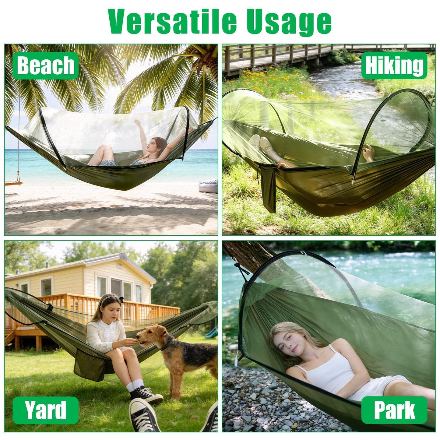 Camping Hammock with Mosquito Net olive green 3-in-1 portable 440lbs capacity on Tampa Home & Garden Store