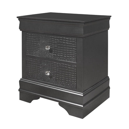 Shaker Crocodile Metallic Nightstand with textured crocodile-front drawers and crystal knobs on Tampa Home & Garden Store