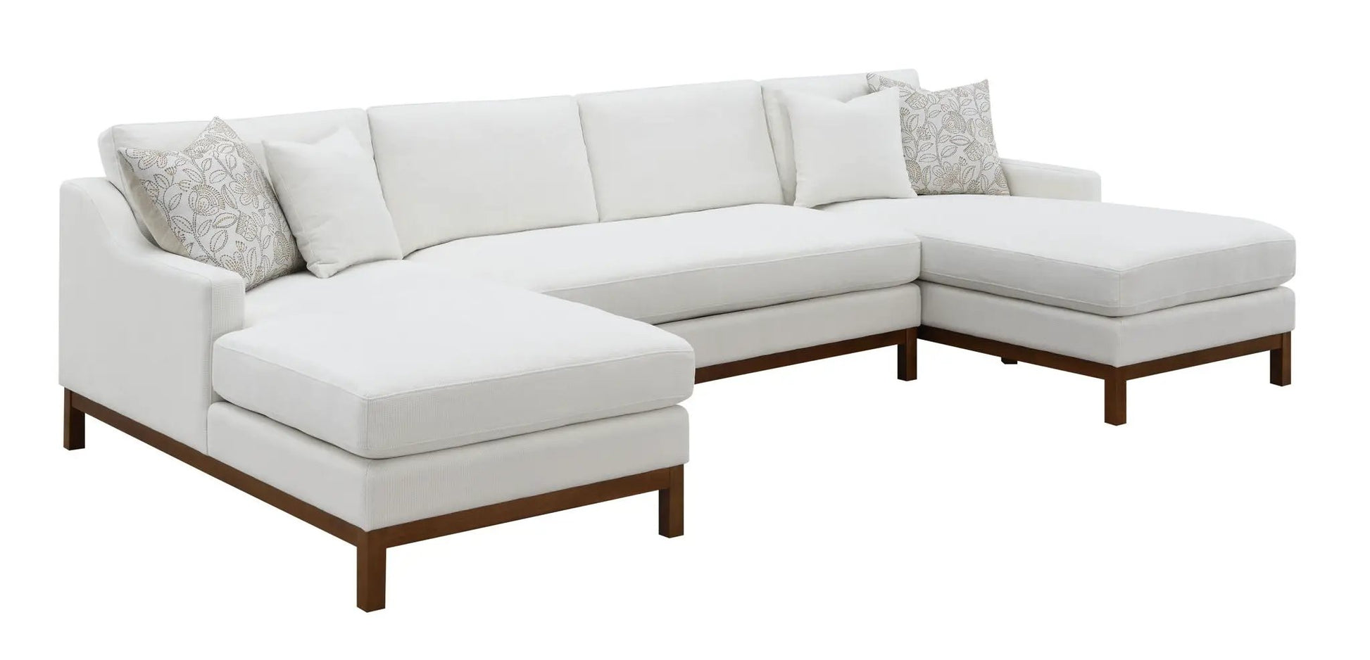 Valiant ivory chenille sectional sofa with left chaise and 4 pillows, wood legs on Tampa Home & Garden Store