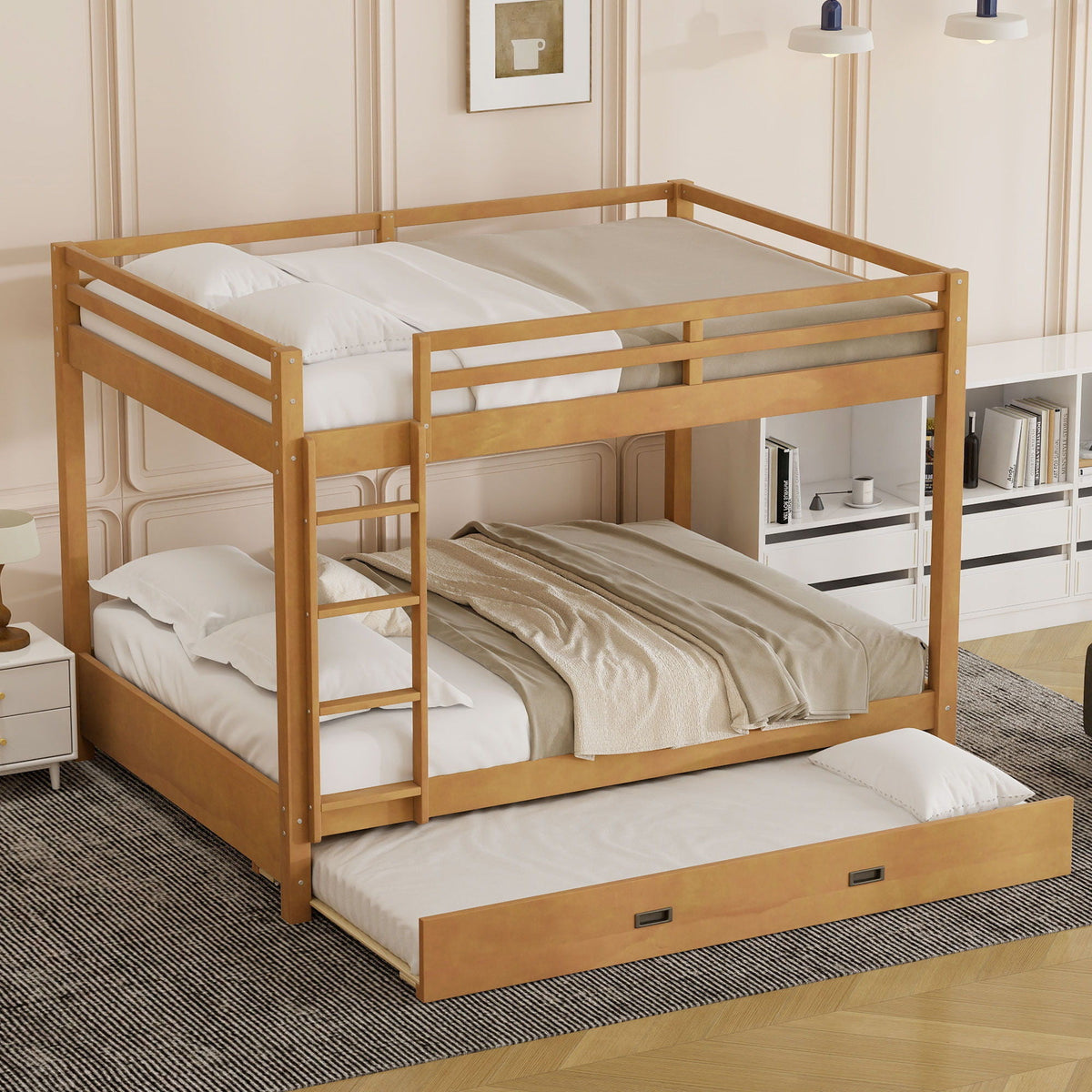 Sturdy bunk bed with ladder in natural wood, HouseOfZazla twin-over-twin bunk beds on Tampa Home & Garden Store