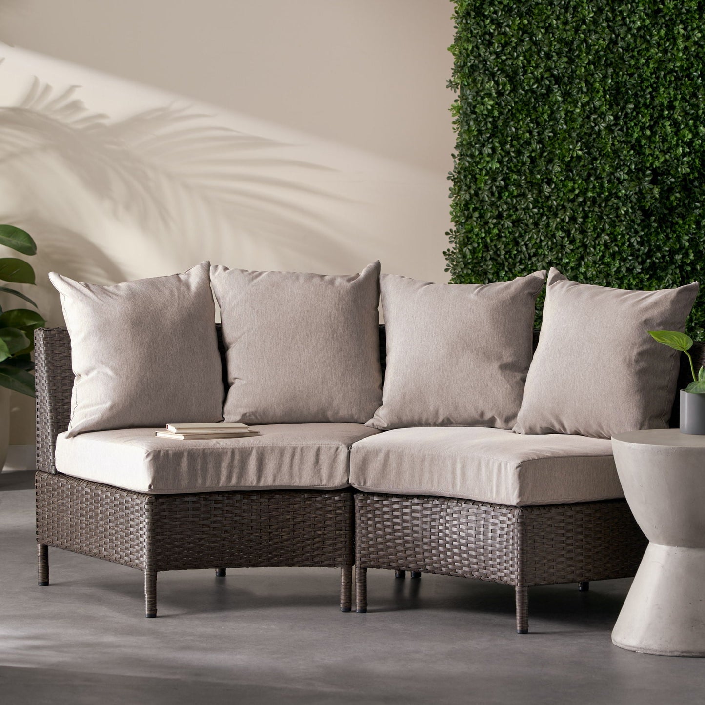 Pt Limon Modern Outdoor Single Sofa by HouseOfZazla with beige cushions and woven rattan on Tampa Home & Garden Store