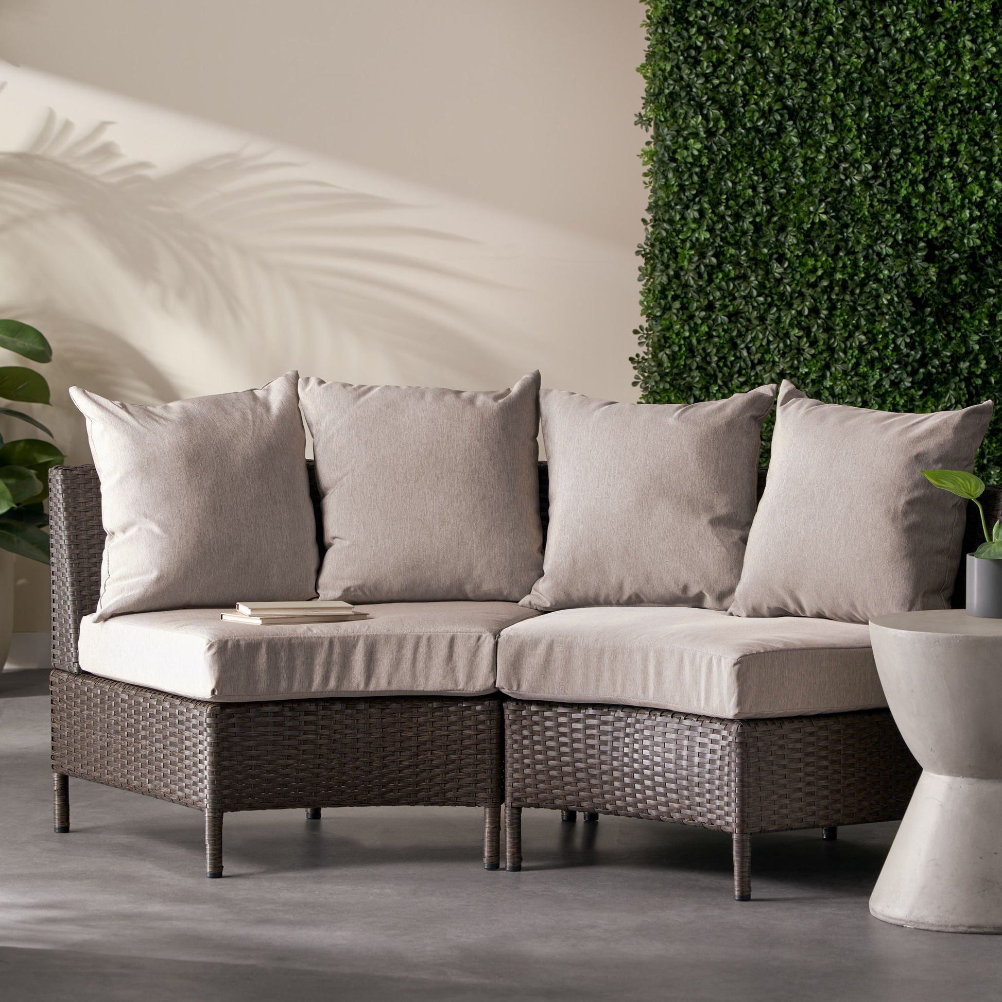 Pt Limon Modern Outdoor Single Sofa by HouseOfZazla with beige cushions and woven rattan on Tampa Home & Garden Store