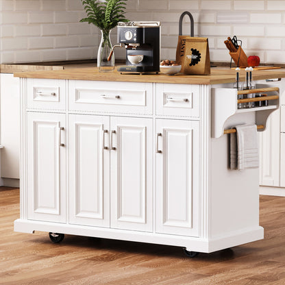 K&K 54-Inch Large Kitchen Island Rubber Wood Drop Leaf base wood top on casters HouseOfZazla on Tampa Home & Garden Store