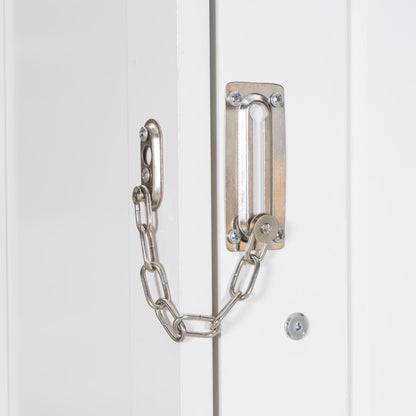 Murphy bed hardware close-up on white cabinet door showing metal mounting plates and chains on Tampa Home & Garden Store