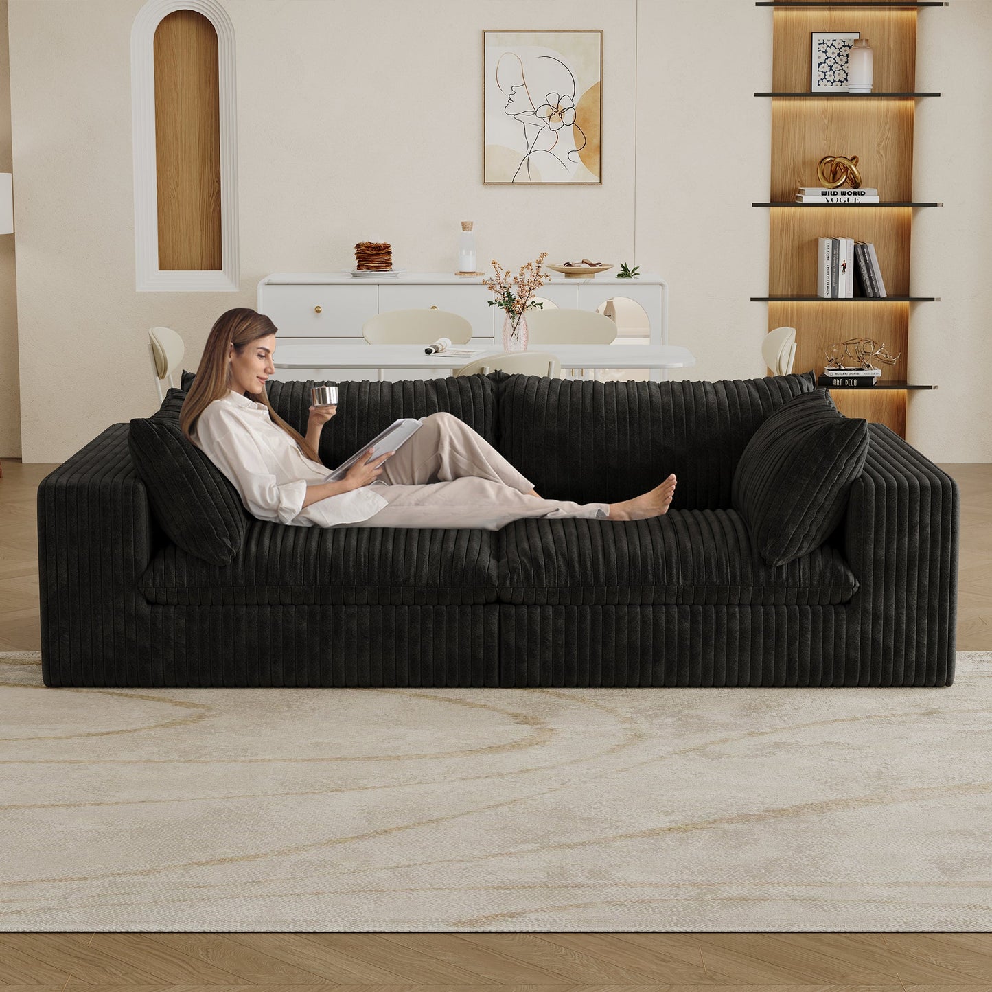 Y137 modular black sofa by HouseOfZazla with ribbed upholstery in a modern living room on Tampa Home & Garden Store