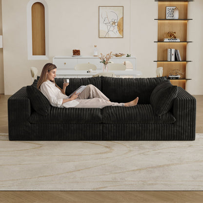 Y137 modular black sofa by HouseOfZazla with ribbed upholstery in a modern living room on Tampa Home & Garden Store