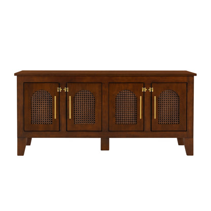 Lars Indoor Dog Crate Cabinet by HouseOfZazla in dark rubber wood with rattan panels on Tampa Home & Garden Store
