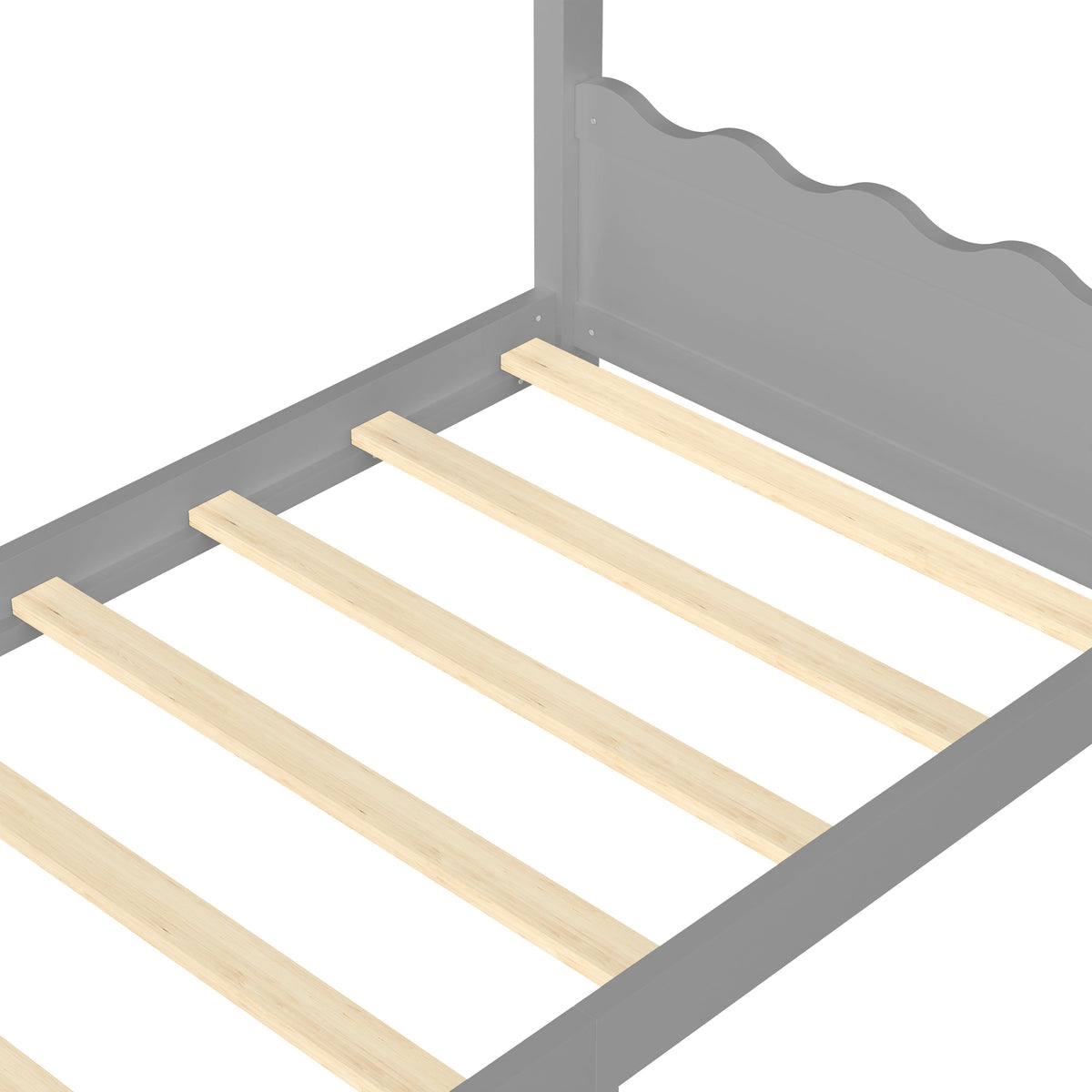 Twin House Floor Bed with Support Slats in solid white wood with scalloped headboard on Tampa Home & Garden Store