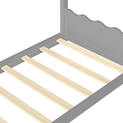Twin House Floor Bed with Support Slats in solid white wood with scalloped headboard on Tampa Home & Garden Store