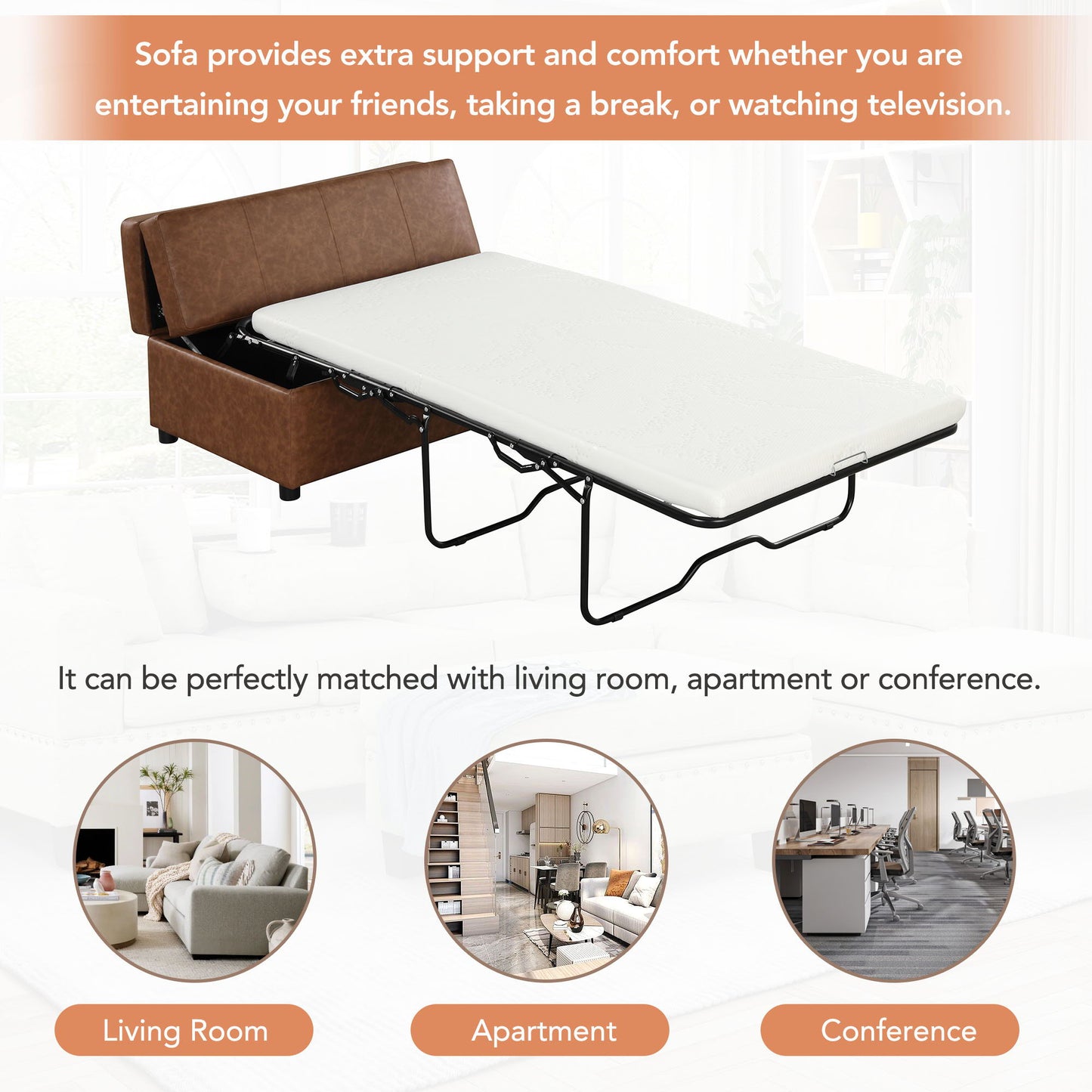 Twin Size Folding Ottoman Sleeper Bed With Mattress in brown faux leather by HouseOfZazla on Tampa Home & Garden Store