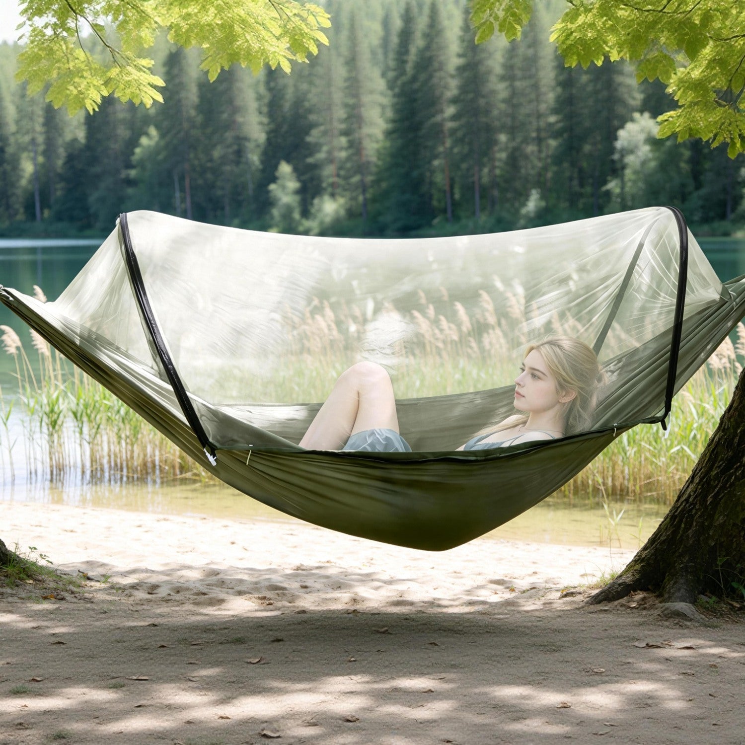 GemGear camping hammock with mosquito net, olive green, 3-in-1 portable, 440lbs on Tampa Home & Garden Store