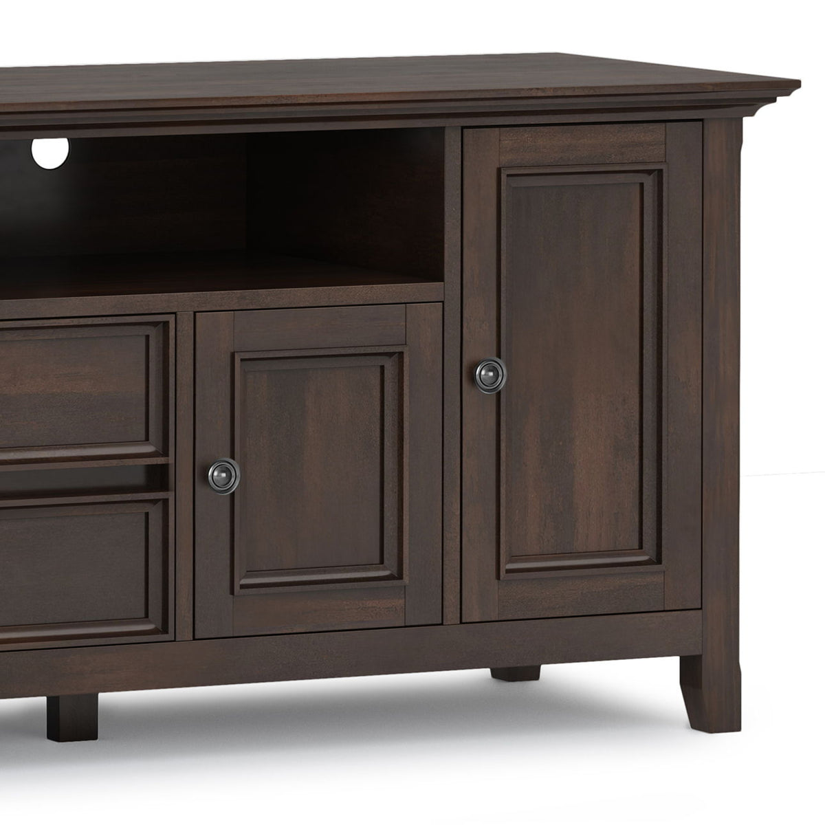 Wide TV Stand in solid wood, dark espresso with open shelf and 2 cabinet doors by HouseOfZazla on Tampa Home & Garden Store