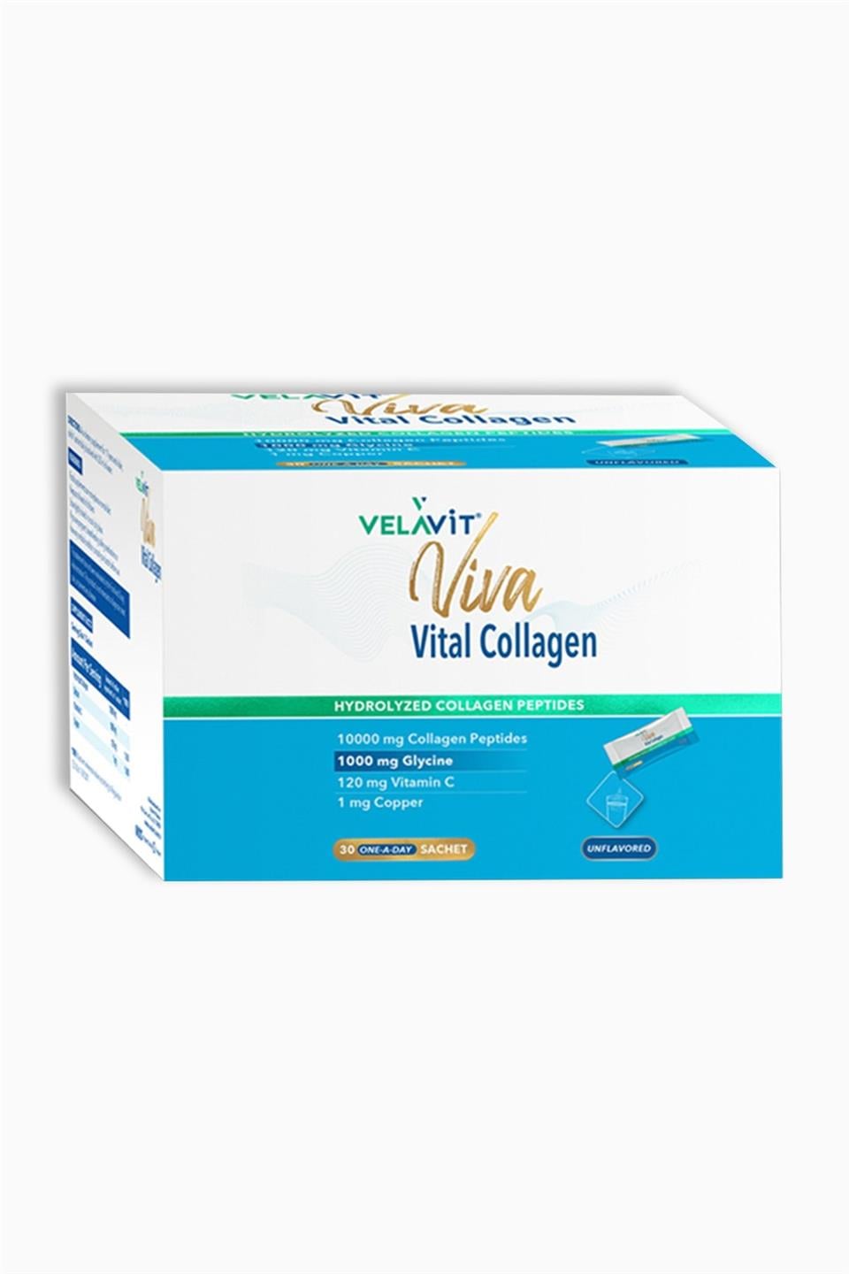 Velavit Viva Vital Collagen box with blue white design, 30 unflavored sachets on Tampa Home & Garden Store