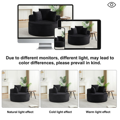 43-Inch Round Corduroy Single Sofa in black by HouseOfZazla, round ottoman-style seating on Tampa Home & Garden Store