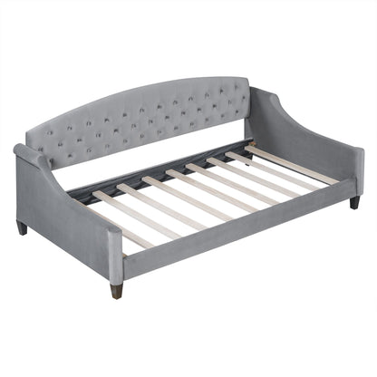 Modern Tufted Daybed in gray velvet with tufted back and wood slats HouseOfZazla on Tampa Home & Garden Store