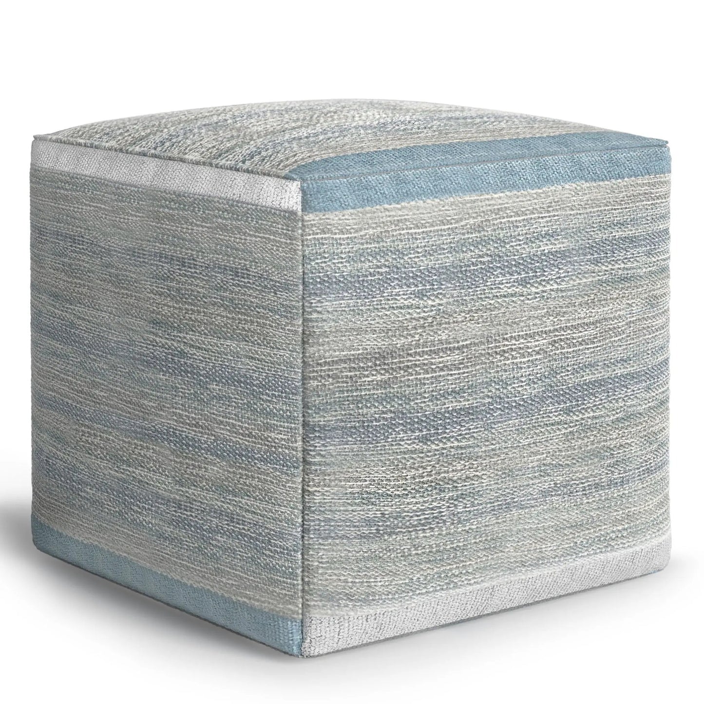 Naya Upholstered Cube Pouf by Unique Piece Furniture in blue-gray textured fabric on Tampa Home & Garden Store
