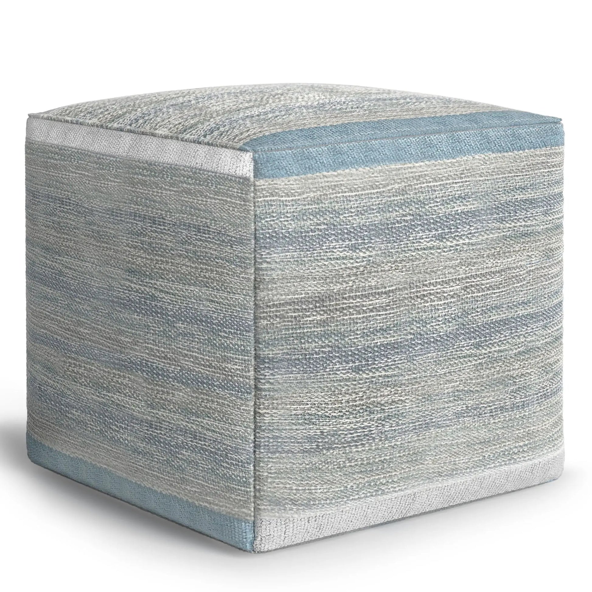 Naya Upholstered Cube Pouf by Unique Piece Furniture in blue-gray textured fabric on Tampa Home & Garden Store