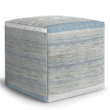Naya Upholstered Cube Pouf by Unique Piece Furniture in blue-gray textured fabric on Tampa Home & Garden Store