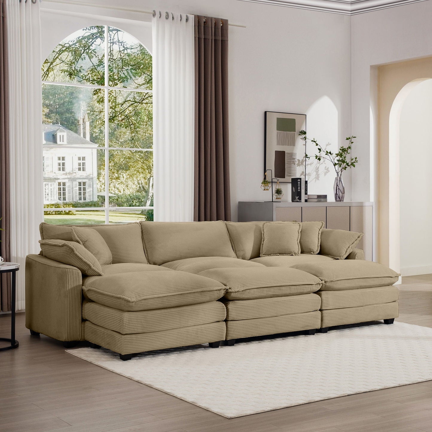 Modern Oversized Modular Cushion Sofa With Ottoman in beige fabric, deep seating; 2-piece set on Tampa Home & Garden Store