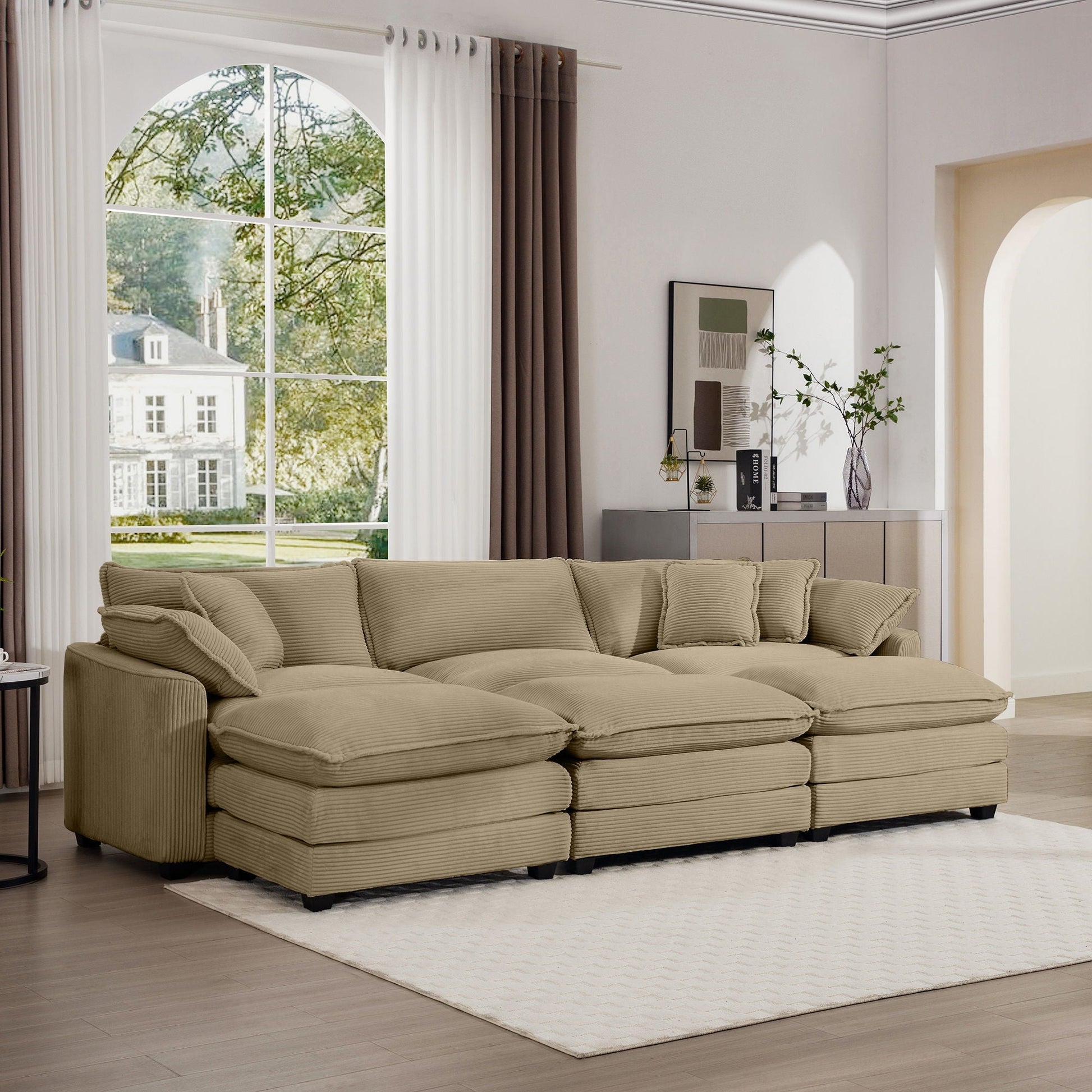 Modern Oversized Modular Cushion Sofa With Ottoman in beige fabric, deep seating; 2-piece set on Tampa Home & Garden Store
