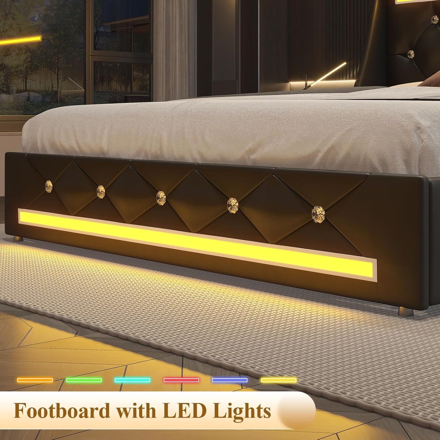 Wingback Upholstered Bed Frame Led and Usb