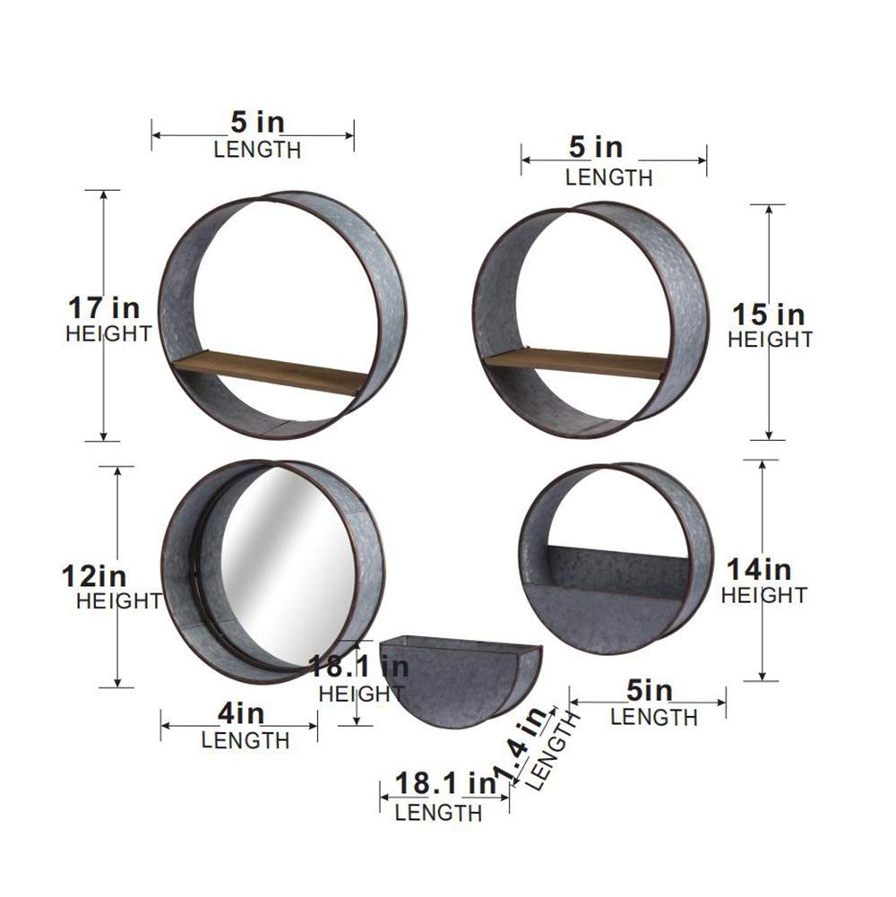 Farmhouse Round Metal Wall Planter Set (5) in gray with wood shelves by HouseOfZazla on Tampa Home & Garden Store