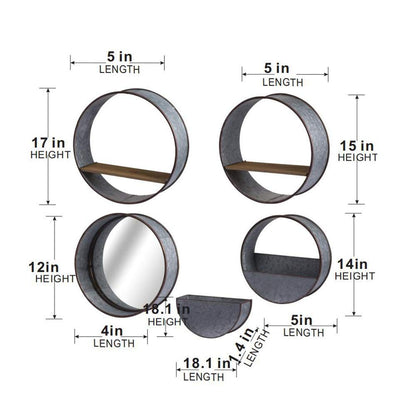 Farmhouse Round Metal Wall Planter Set (5) in gray with wood shelves by HouseOfZazla on Tampa Home & Garden Store