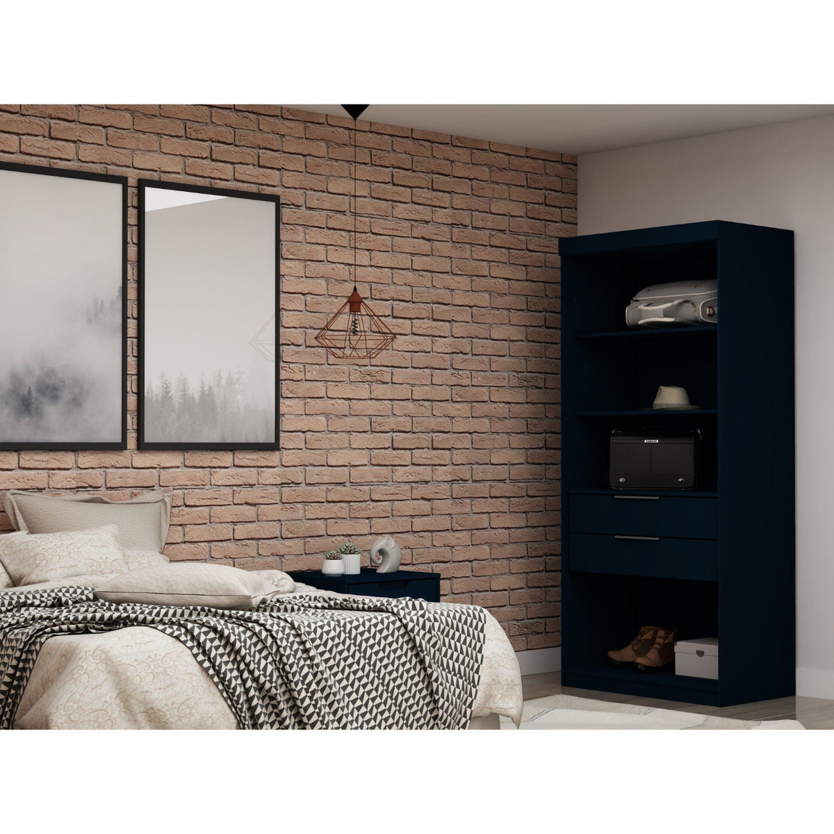 Mulberry Wardrobe Closet with Adjustable Shelving in dark blue by HouseOfZazla; triple wardrobe on Tampa Home & Garden Store