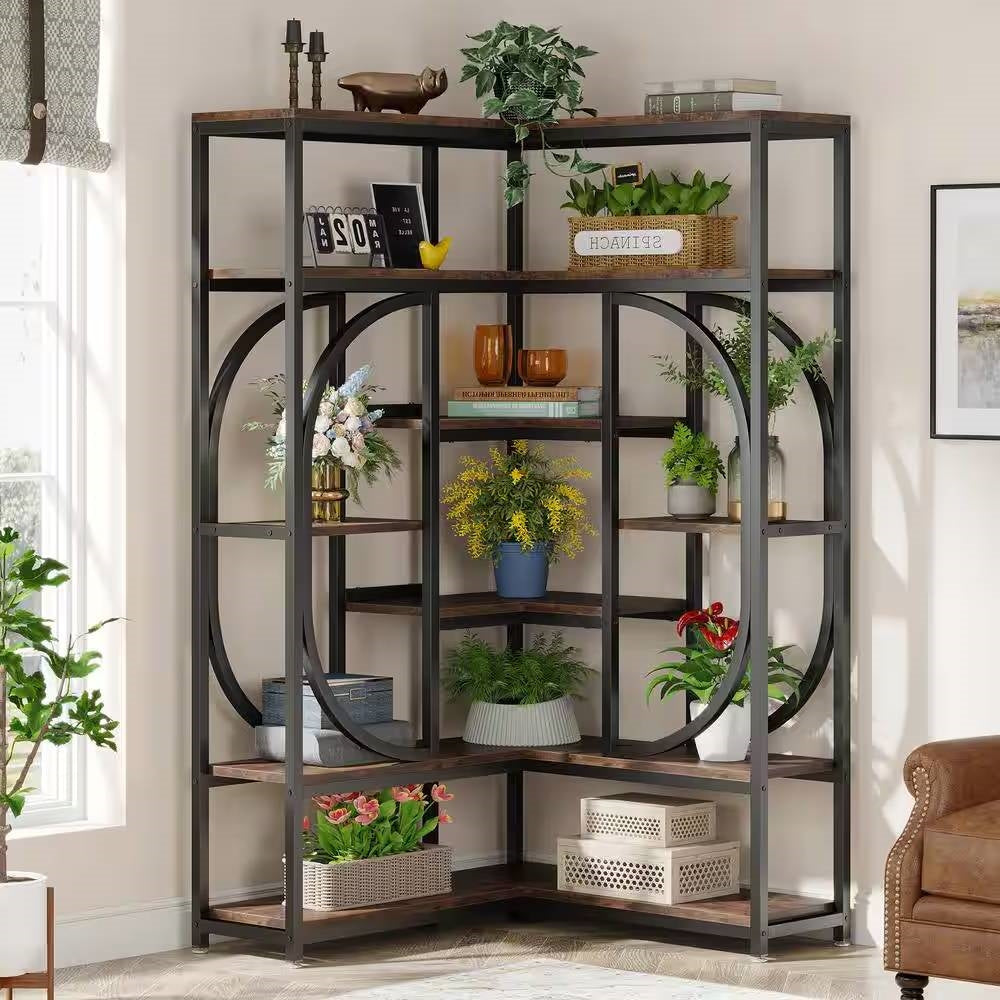 67-inch Tall Modern Industrial Metal Wood Corner Bookcase - Tampa Home & Garden Store