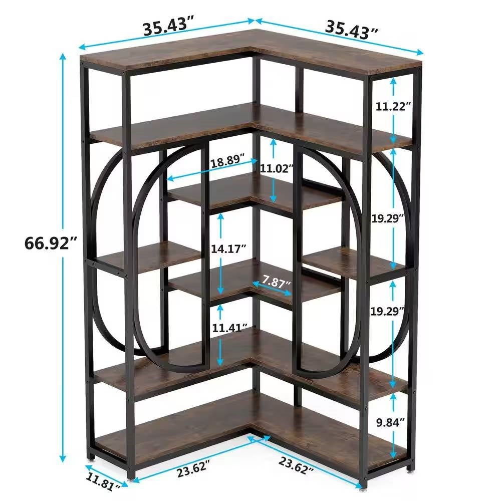 67-inch Tall Modern Industrial Metal Wood Corner Bookcase - Tampa Home & Garden Store