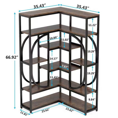 67-inch Tall Modern Industrial Metal Wood Corner Bookcase - Tampa Home & Garden Store