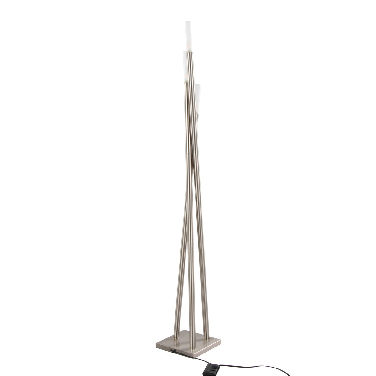 Icicle nickel contemporary floor lamp by HouseOfZazla with slender metal rods and square base on Tampa Home & Garden Store