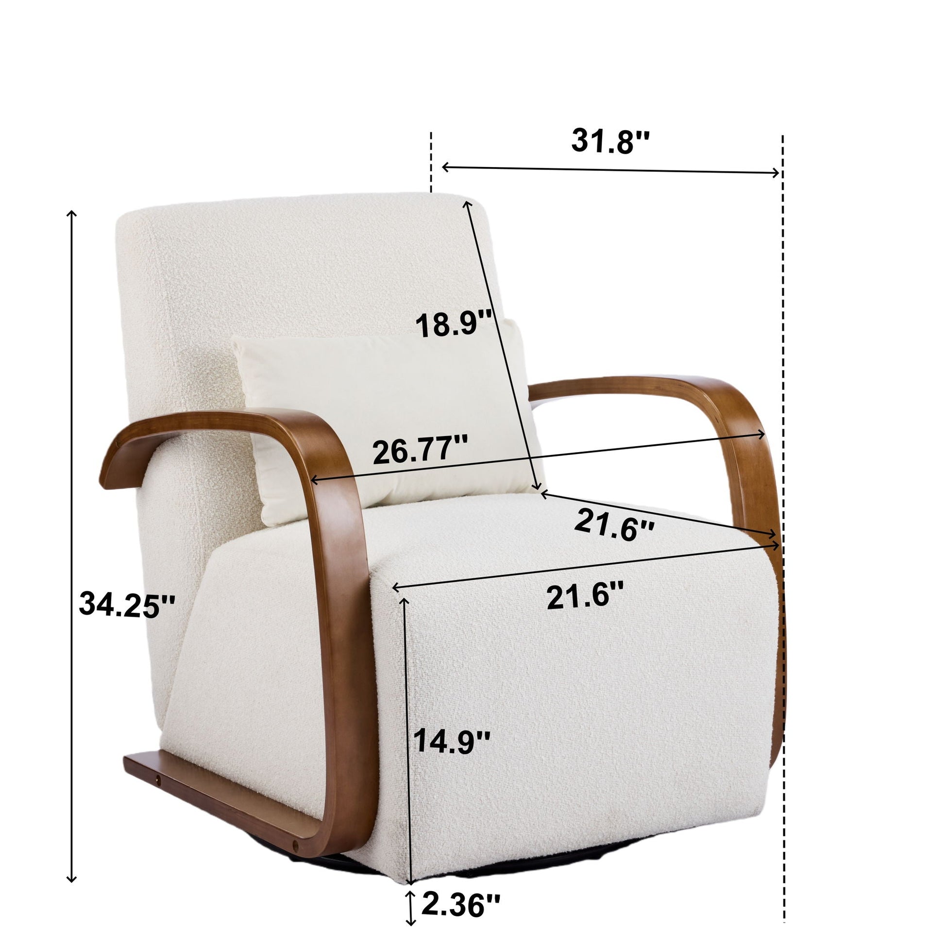 360° Swivel Accent Chair beige fabric with wood arms HouseOfZazla Swing Chair on Tampa Home & Garden Store